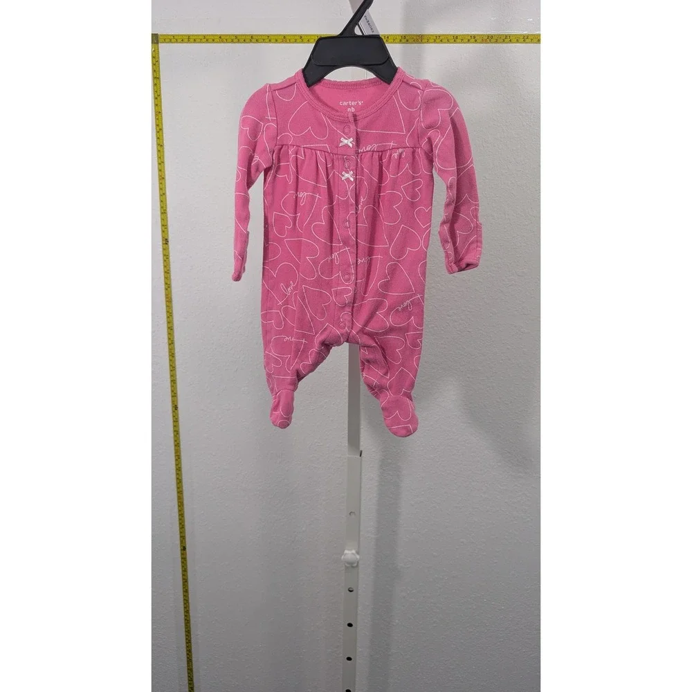 Carters Baby Girl Newborn Pink Heart Love Snap Front Footed Sleeper Pajamas NB‎